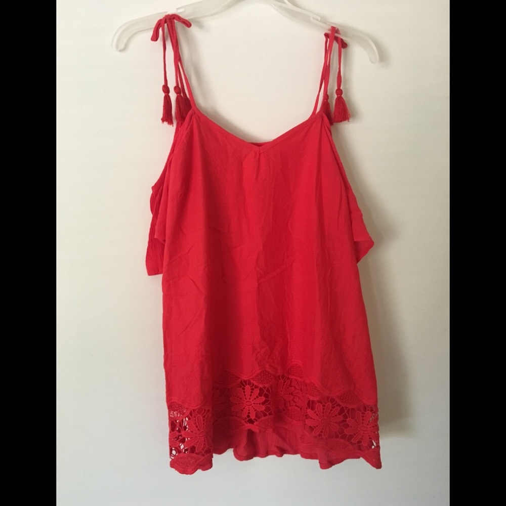 Coral off the shoulders blouse.